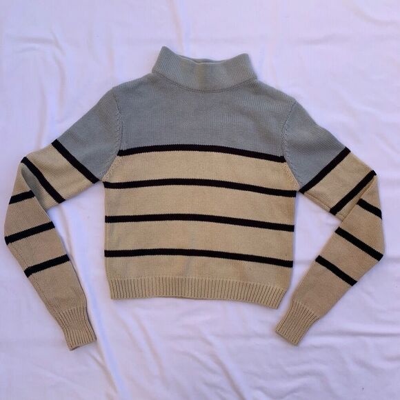 Knitz For Love and Lemons Mon Cheri stripe mock neck sweater Cream Grey Cotton - Picture 6 of 12